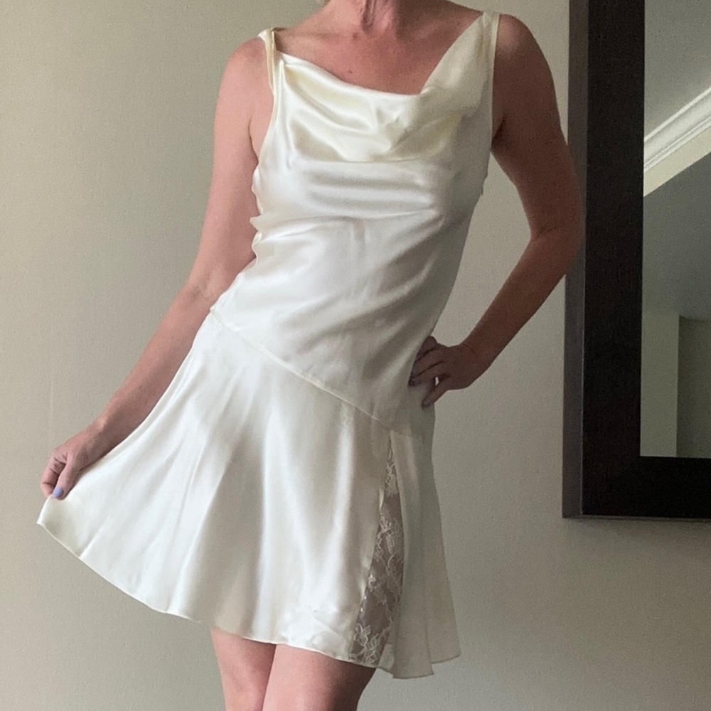 LoveShackFancy | IVORY Lionel Lace Trimmed Silk Charmeuse Mini Dress Size: 4